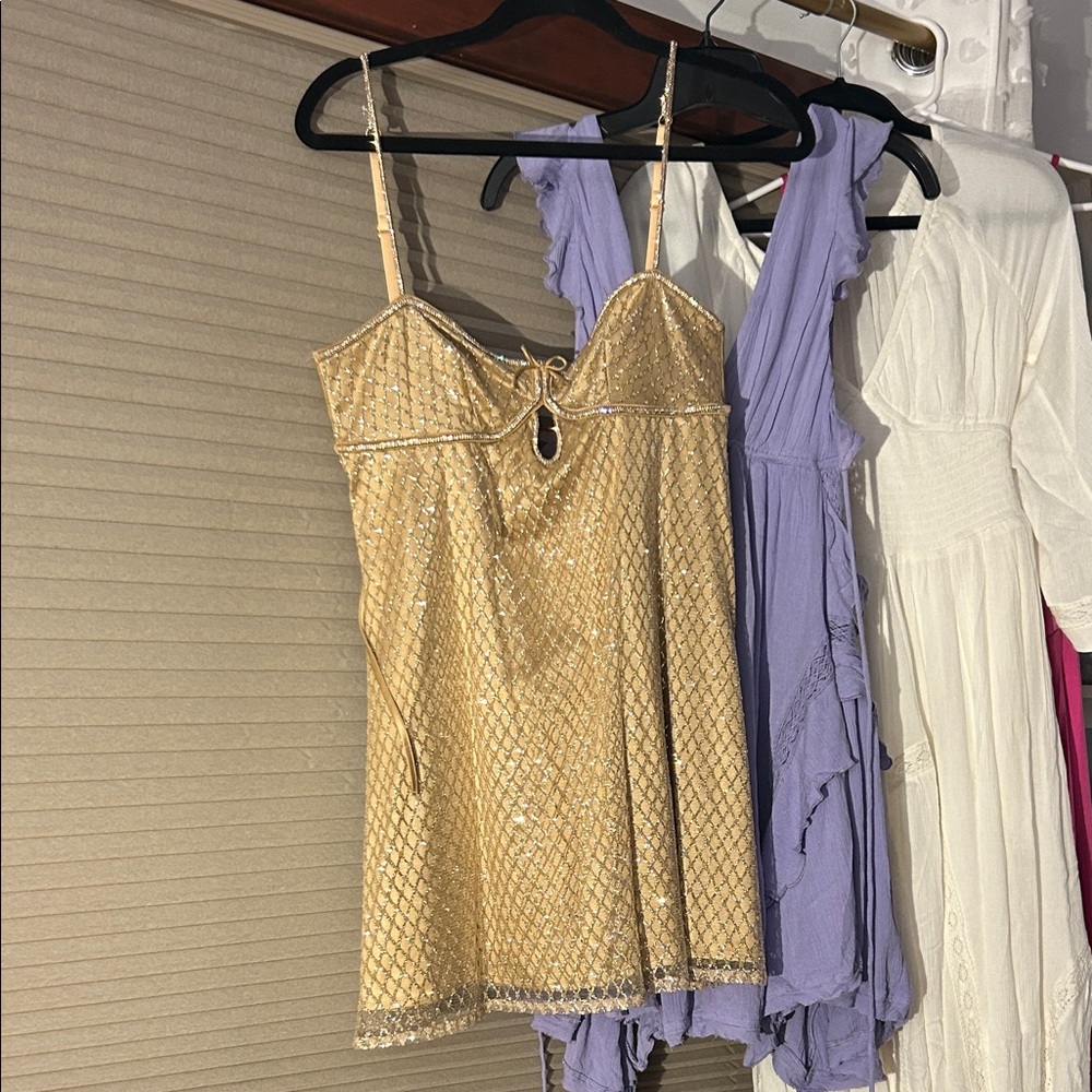 For Love And Lemons Gold Glitter Slip Dress Homecoming